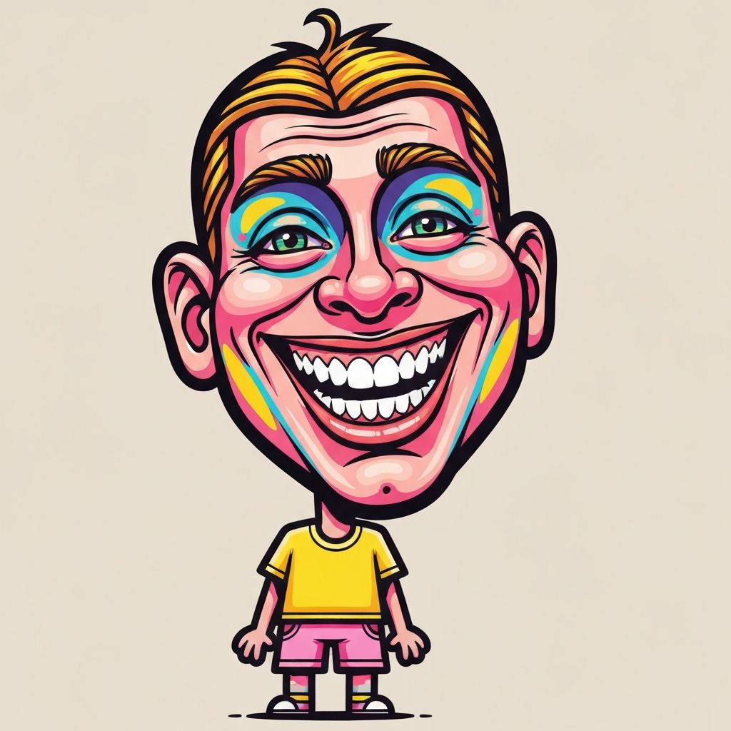 Vibrant digital caricature with exaggerated expressive features