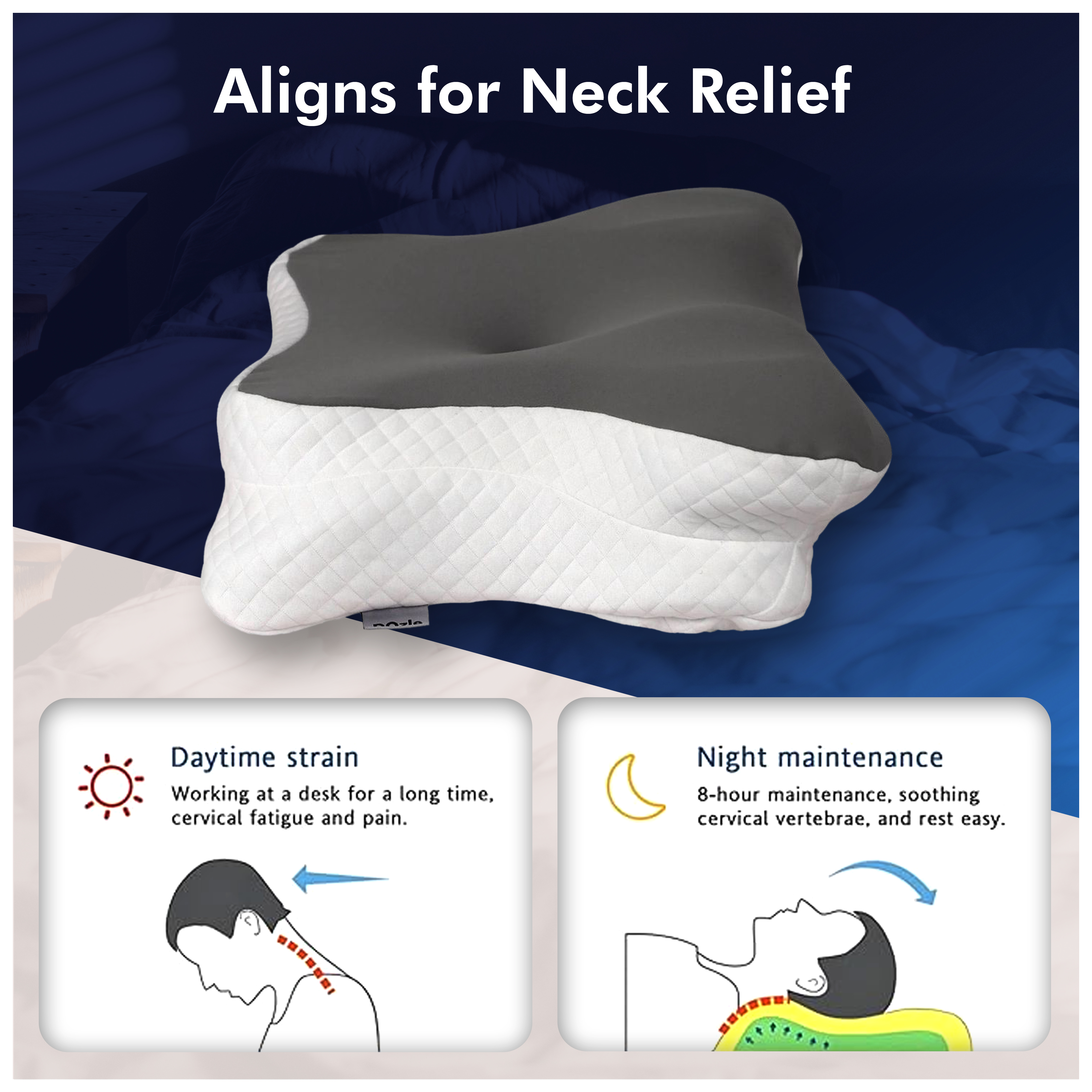 DOzle pillow dimensions — 61cm x 34cm with multi-angle views
