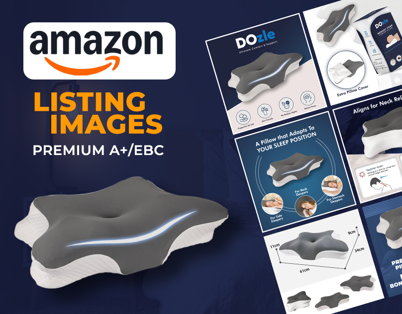 Amazon A+ content design for DOzle memory foam pillow — listing images and banners